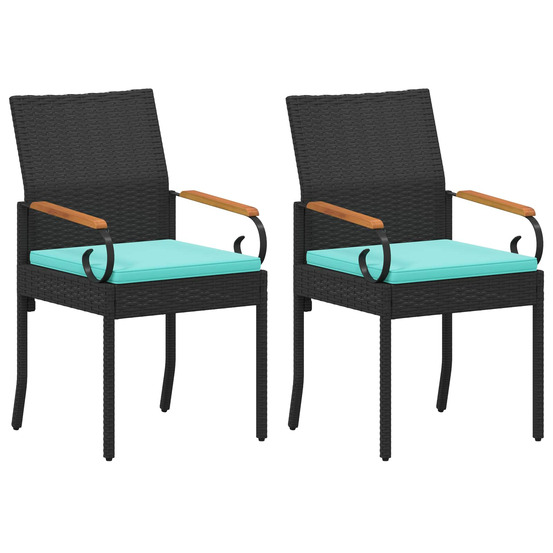 Chaises de jardin 2 pcs noir et turquoise poly rattan et acacia
