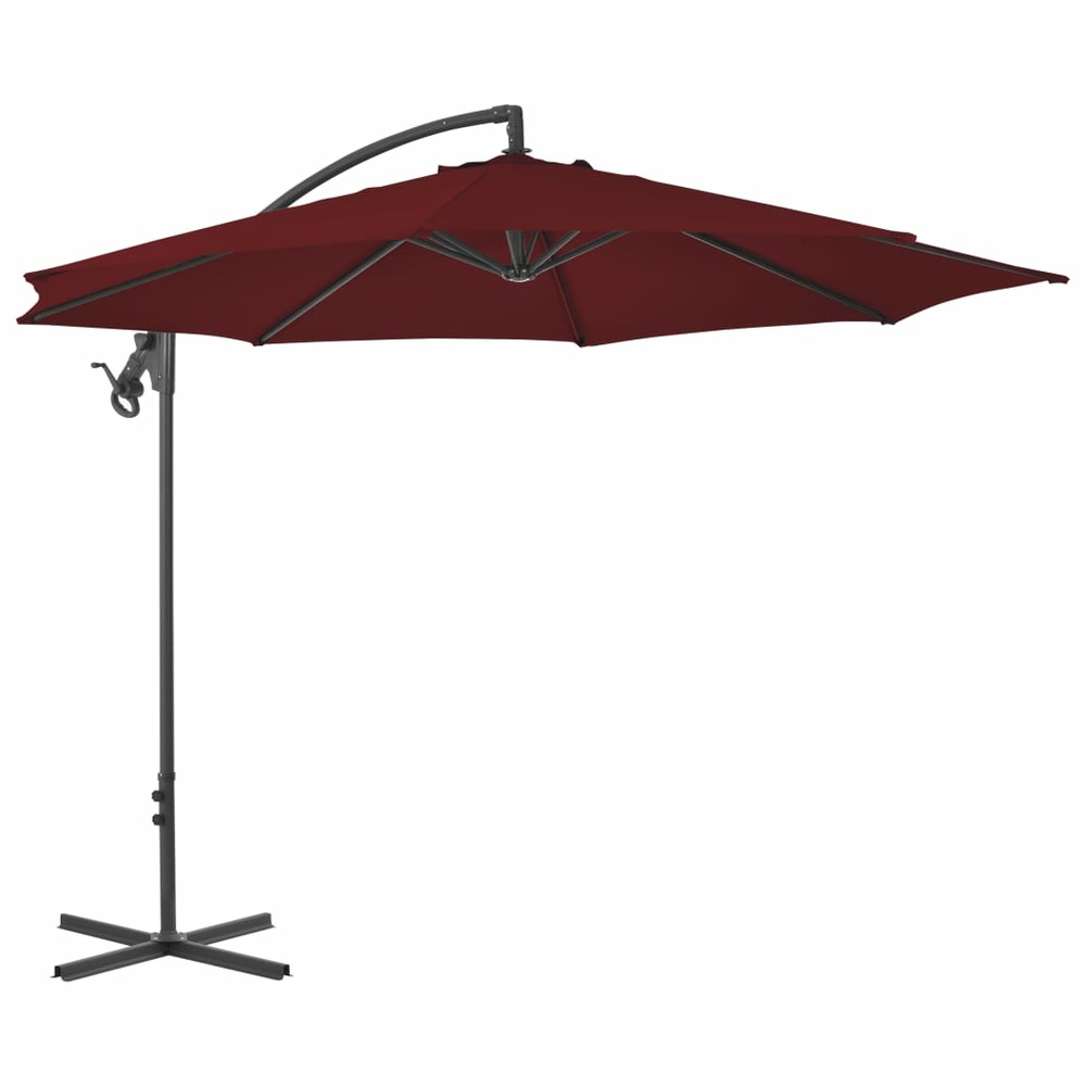 Parasol meuble de jardin déporté avec mât en acier 300 cm rouge bordeaux