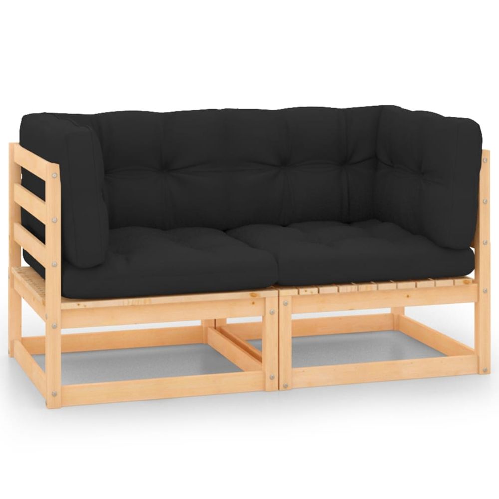 Canapés d'angle de jardin avec coussins 2 pcs pin massif