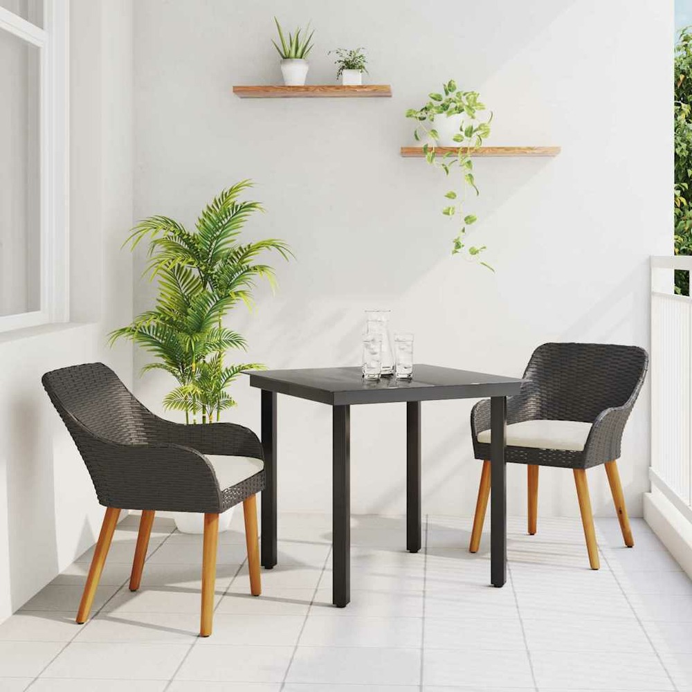 Ensemble de salle à manger pour jardin 3 pcs noir polyrotin
