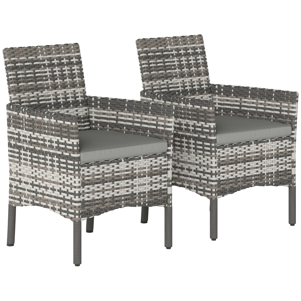 Lot de 2 fauteuils de jardin polyrotin : coussins amovibles, cadre acier, gris
