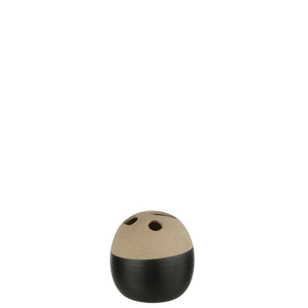Vase boule en céramique noir/beige 15.5x15.5x15 cm