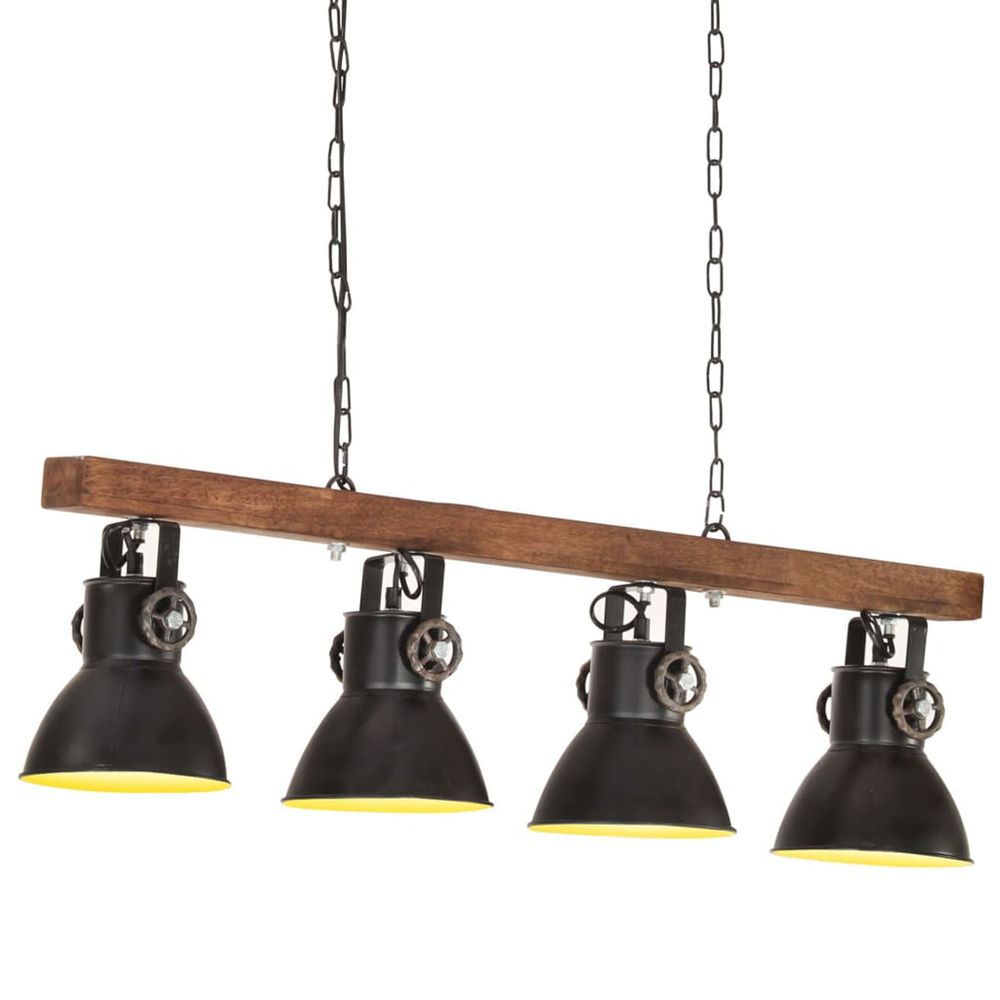 Plafonnier industriel noir e27 bois de manguier