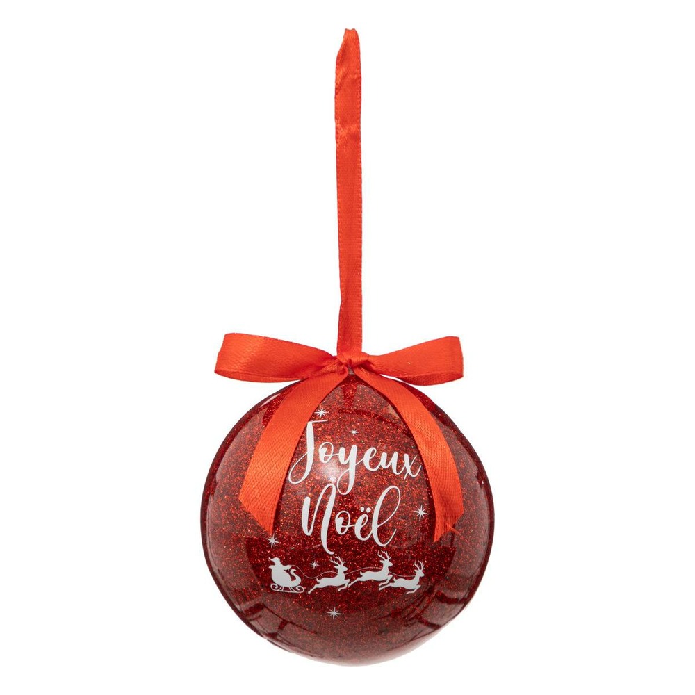 Boule glitter joyeux noël 7,5cm rouge
