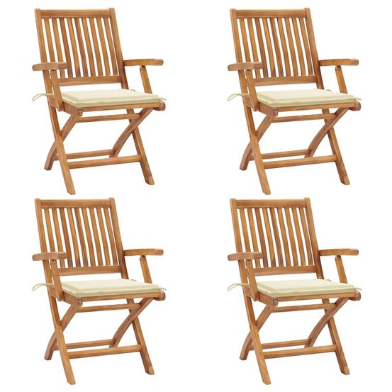 Chaises pliantes avec coussins, 4 pièces, en teck massif