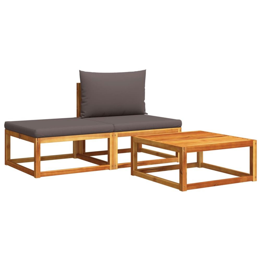 Ensemble de canapés de jardin 3 pièces avec coussins, bois d'acacia et corde,