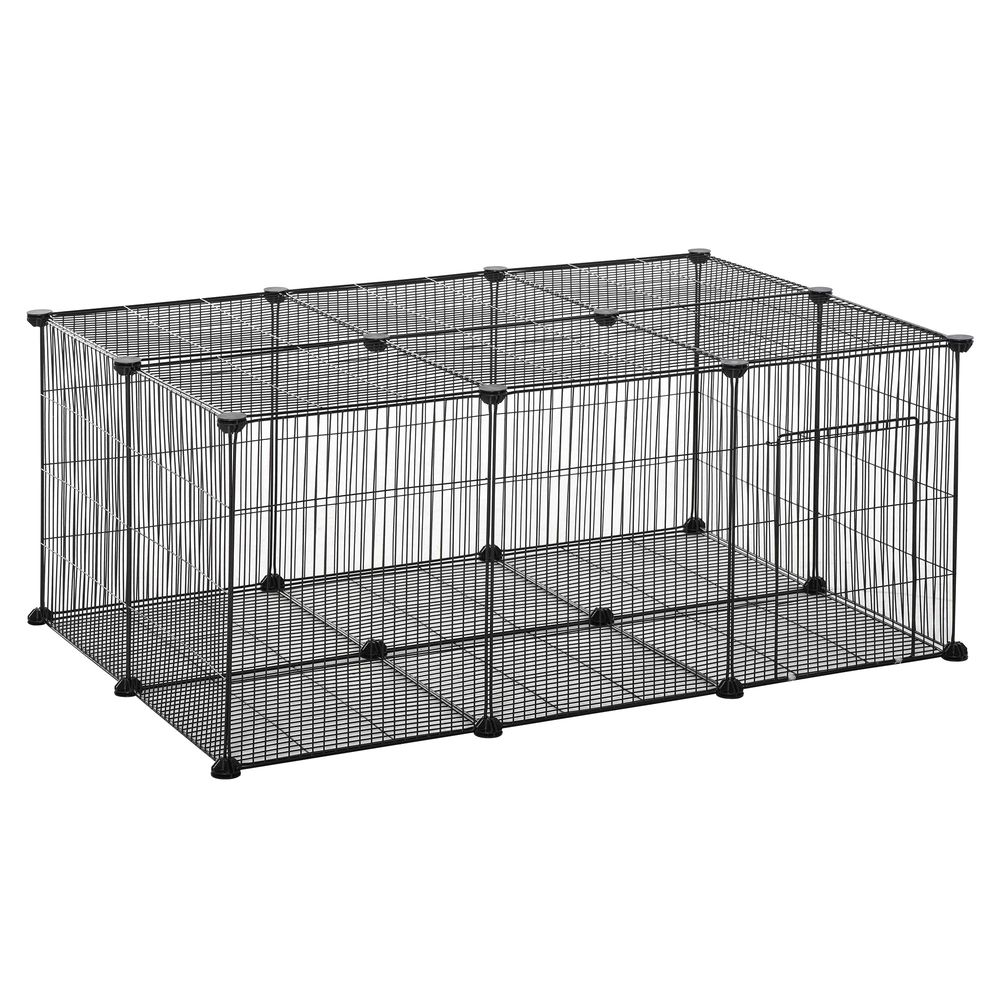Enclos lapins métal pour cochons d'inde parc intérieur 22 panneaux 105x70x45cm noir