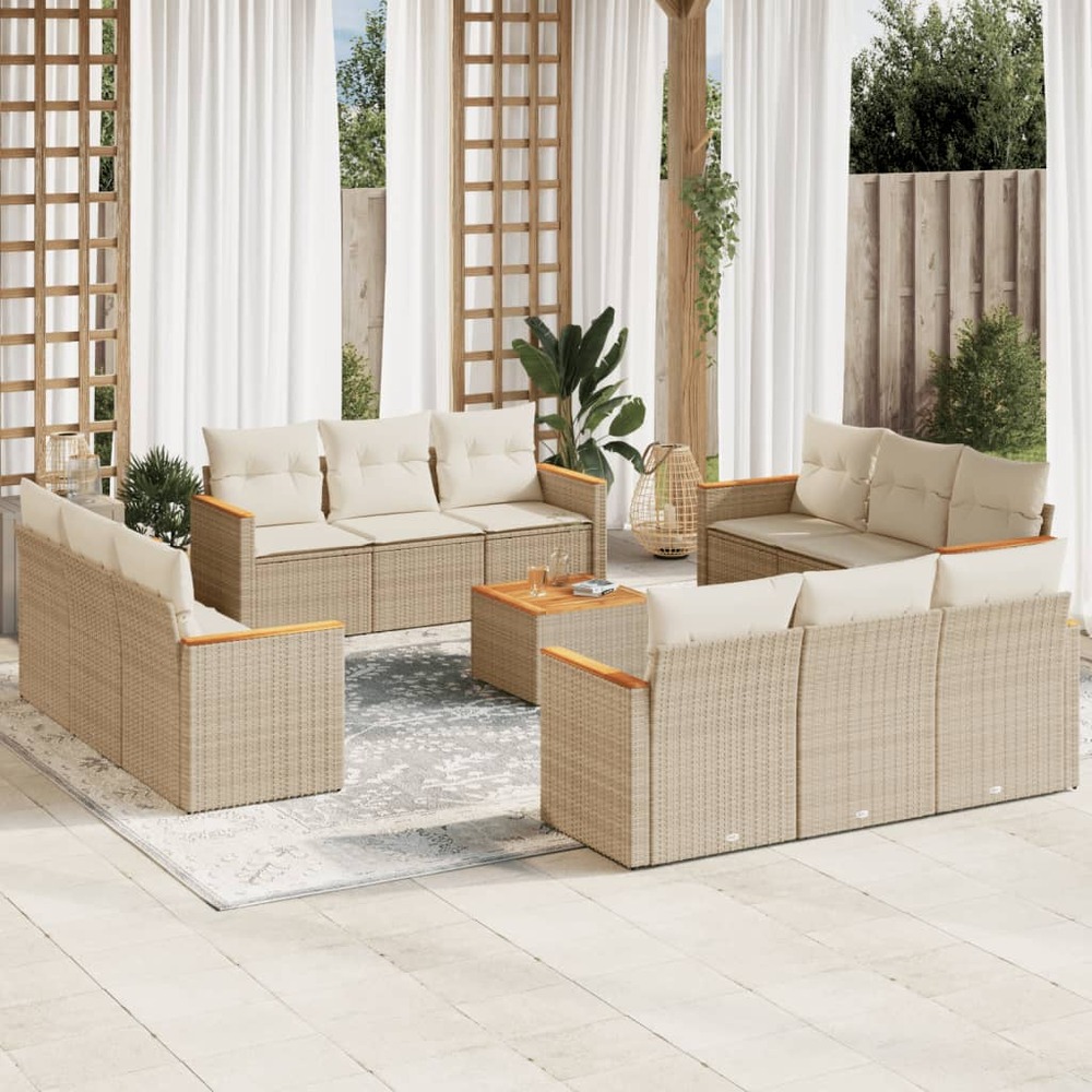 Salon de jardin avec coussins 13 pcs beige résine tressée