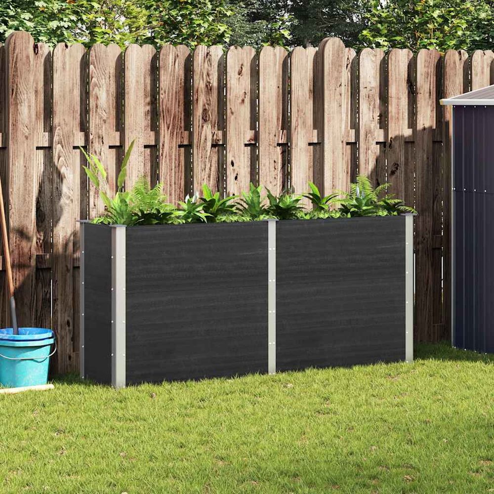 Grande jardinière longue en bois composite wpc et acier design moderne industriel gris 200 cm