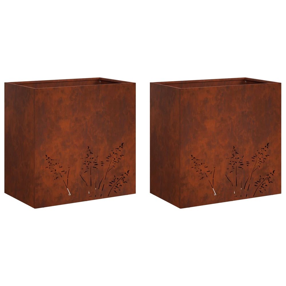Cache-pot de jardin 2 pc rouillé 50 x 30 x 49 cm acier patiné