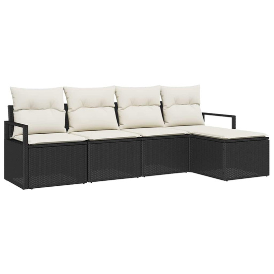 Ensemble de canapés avec coussin 5 pcs noir et crème polyrotin