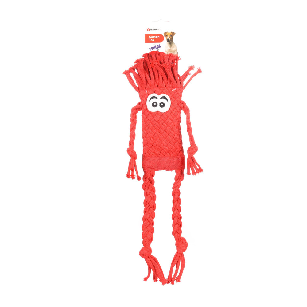 Jouet en corde tressé basil, rouge. 48 cm . Jouet pour chien.