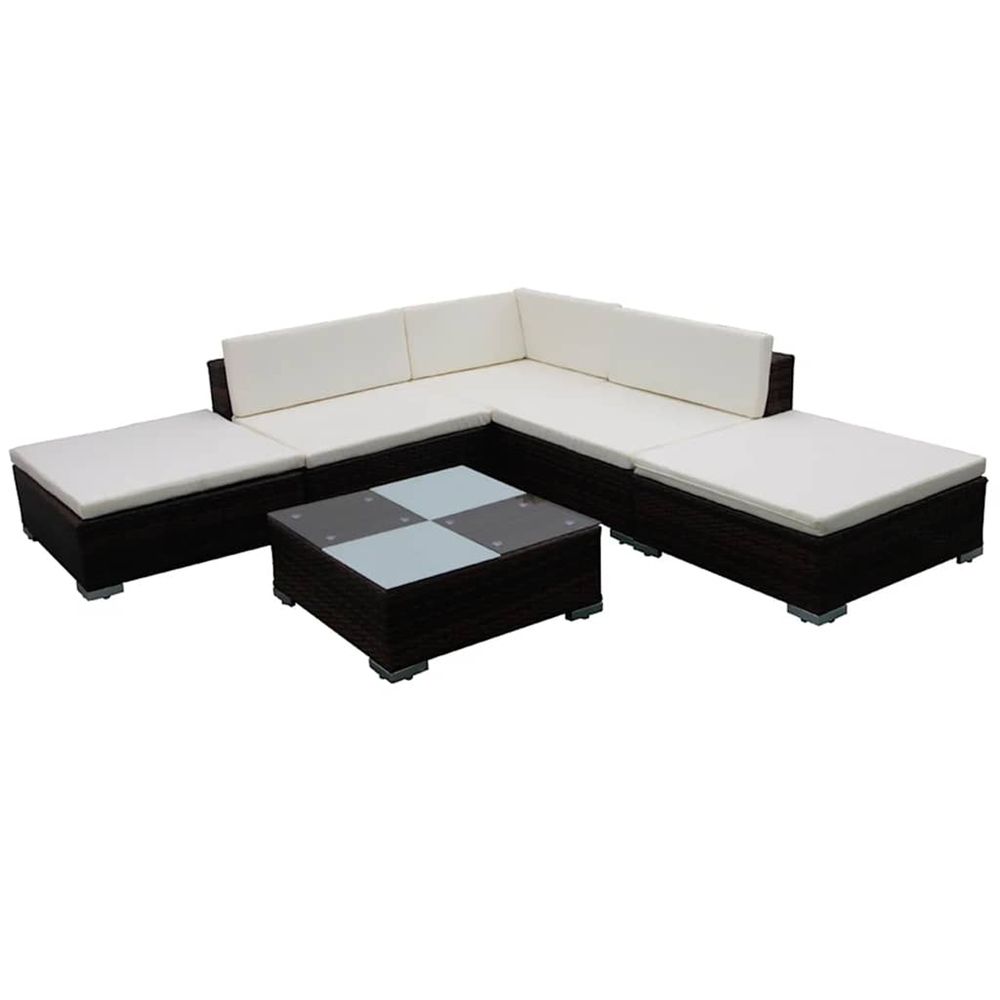 Salon de jardin 6 pcs avec coussins résine tressée marron
