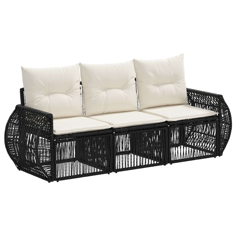 Ensemble de canapé de jardin 3 pc noir et blanc crème polyrotin
