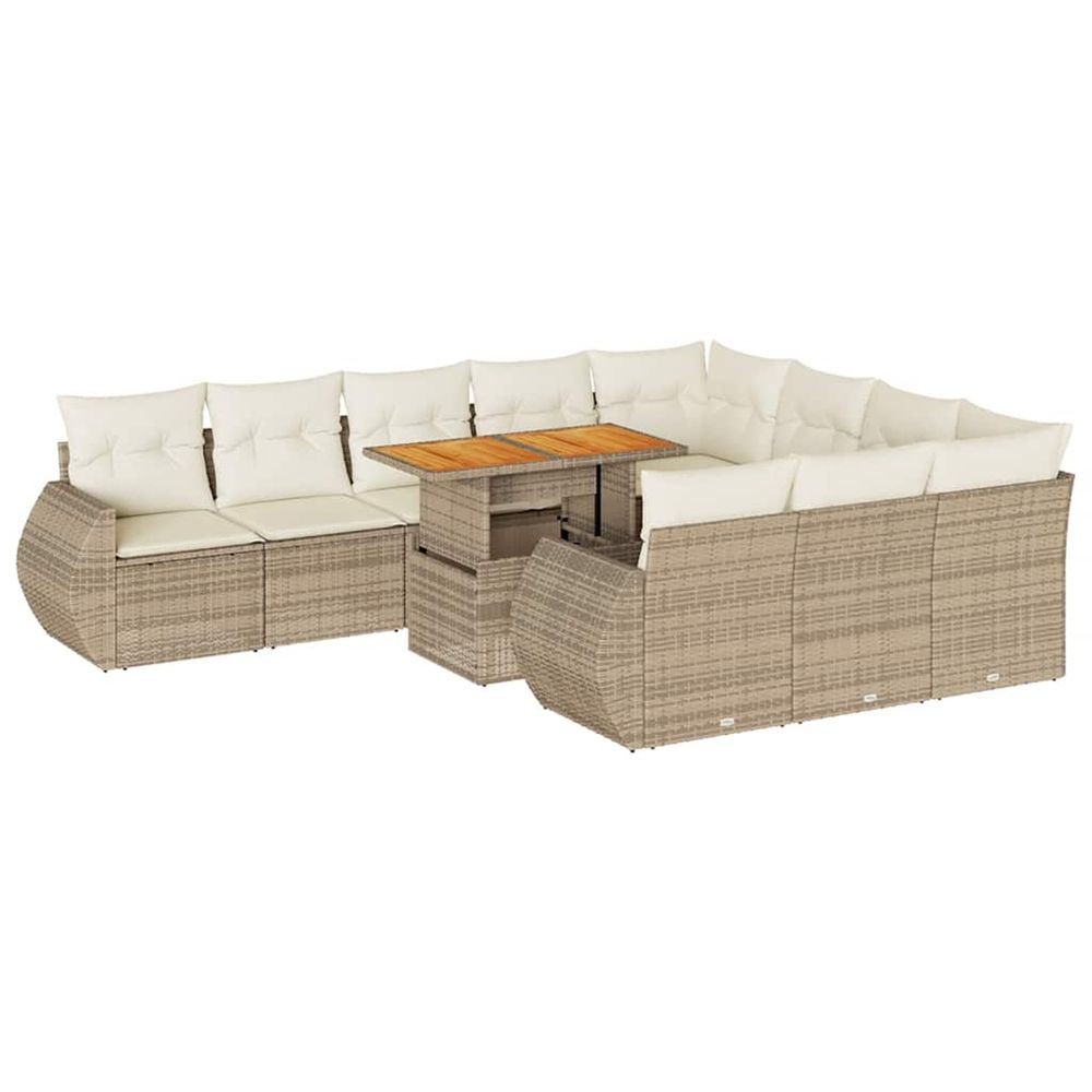 Salon de jardin 11 pcs avec coussins beige résine tressée