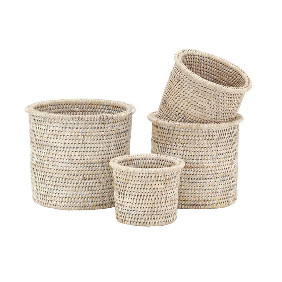 Cache-pot en rotin patiné blanc (lot de 4)