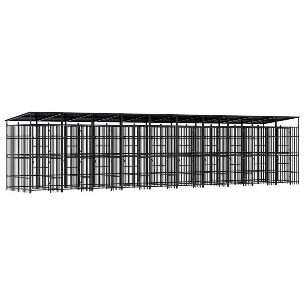 Chenil extérieur xxl acier avec toit 18,43 m² jardin noir