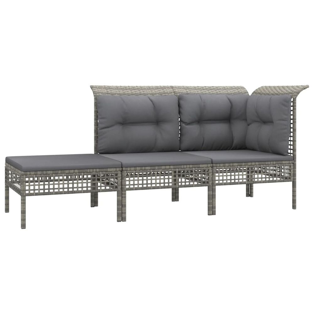 Salon de jardin 3 pcs avec coussins gris résine tressée