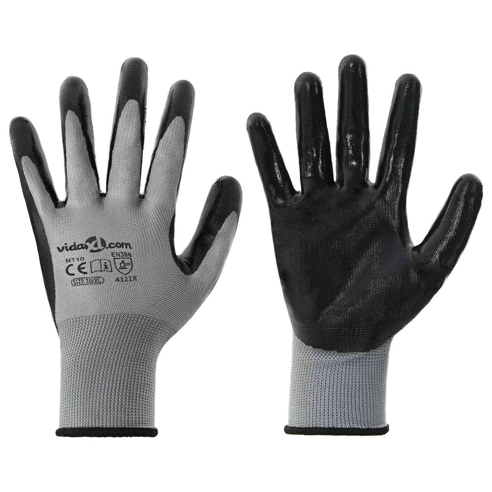 Gants de travail 24 pièces gris et noir 10 / xl polyester