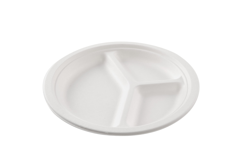 Assiette ronde blanche à 3 compartiments en canne à sucre ø 26 cm - 800 unités - betik