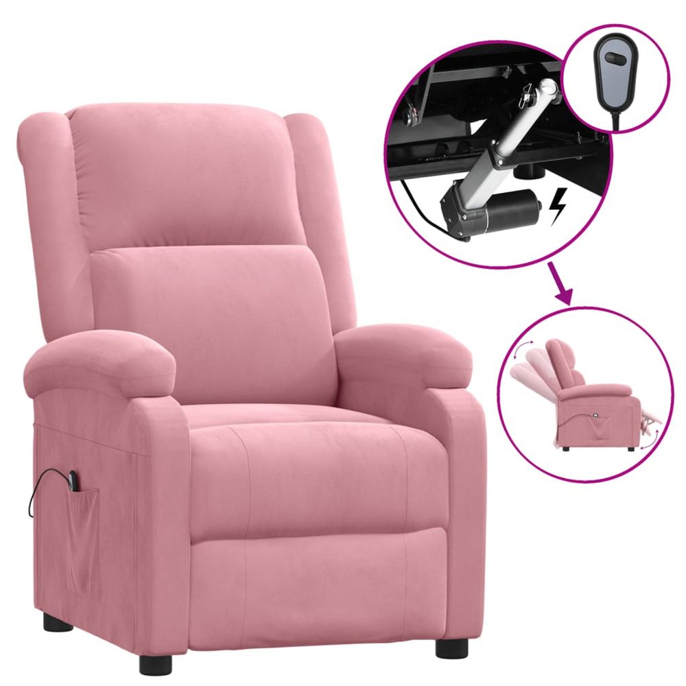 Fauteuil inclinable électrique rose velours
