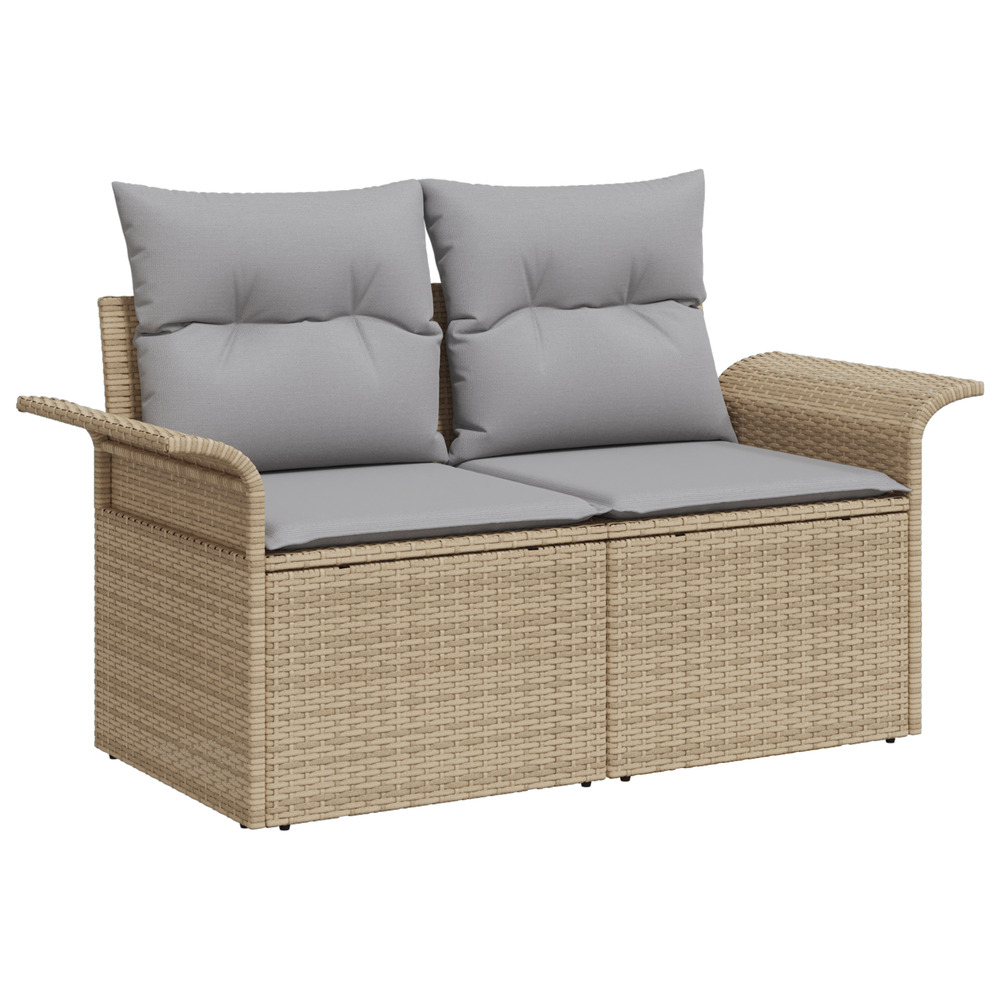 Canapé de jardin 2 places avec rangement & coussins en rattan poly beige