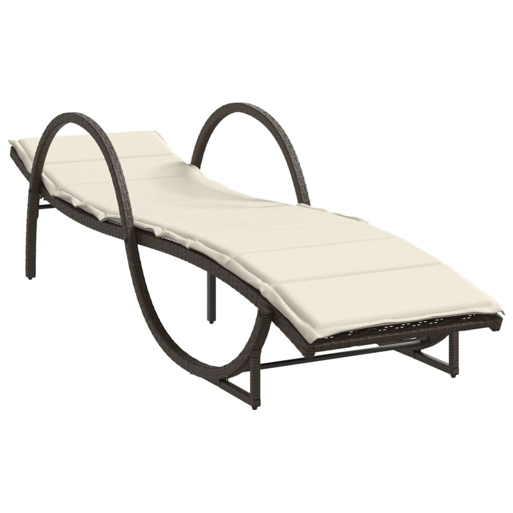 Chaise longue avec coussin marron 60x199x42 cm résine tressée bain de soleil