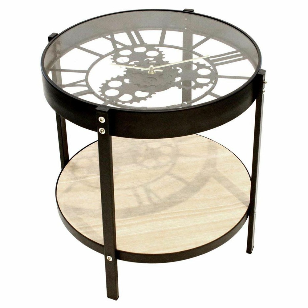 Table d'appoint en métal et bois horloge 40 cm
