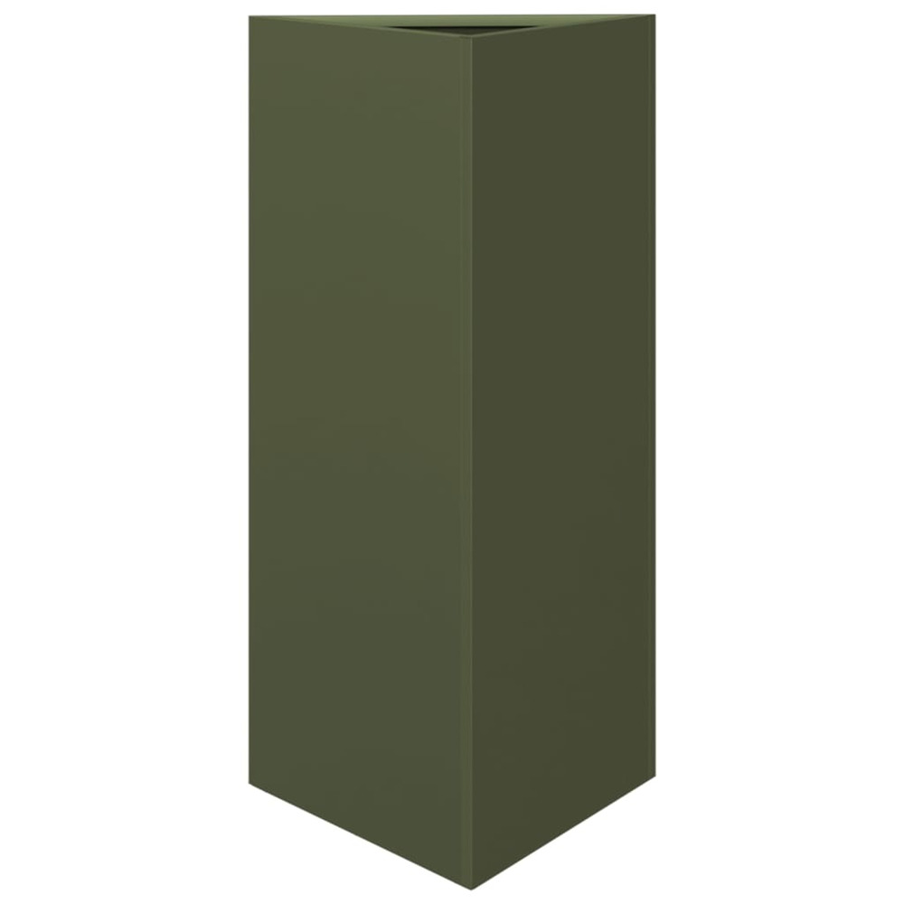 Jardinière d'extérieur vert olive triangulaire 40x34,5x70 cm acier