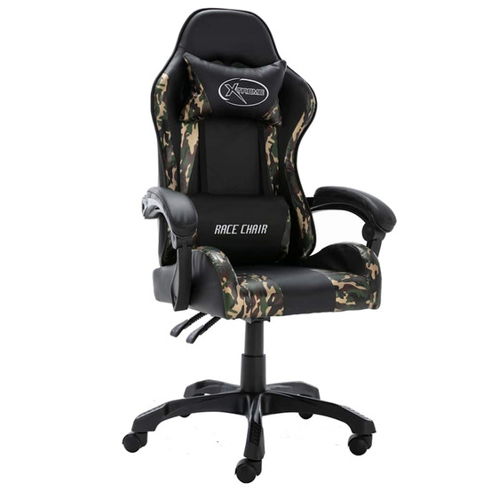 Fauteuil de jeux vidéo noir et camouflage similicuir