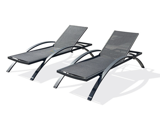 Lot de 2 bains de soleil barcelona noir textilène gris