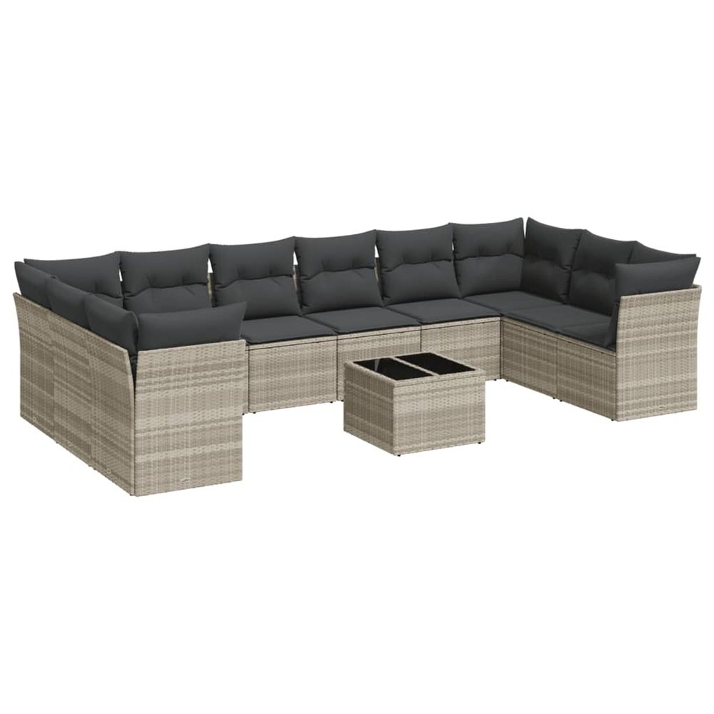 Salon de jardin 11 pcs avec coussins gris clair résine tressée