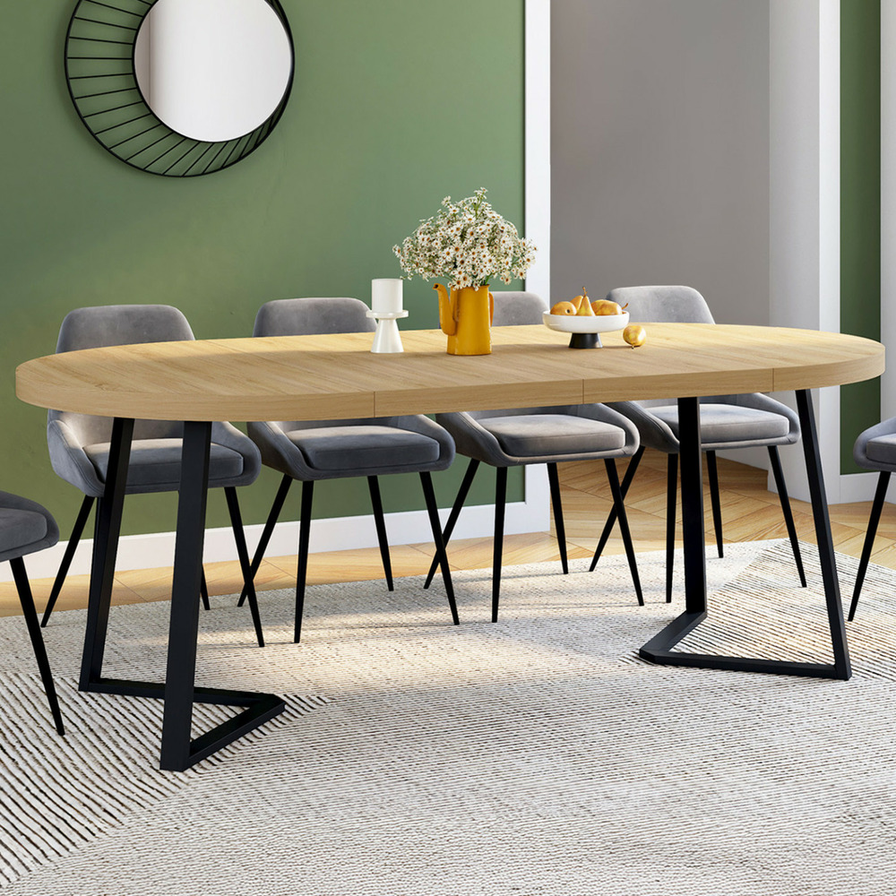 Table à manger extensible ronde selma 4-10 personnes bois et noir 110-200 cm