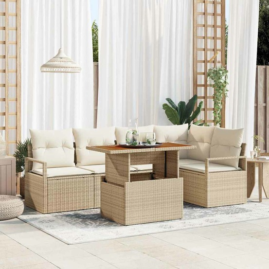 Ensemble de canapé de jardin 6 pcs beige poly rotin