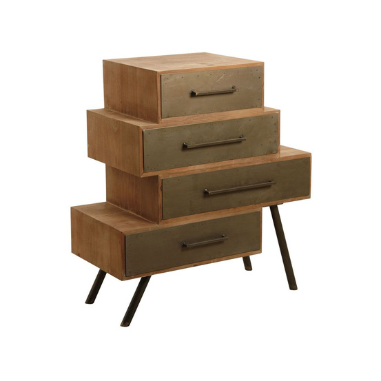 Commode 4 tiroirs en métal et bois