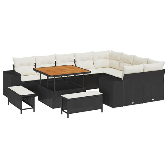 Ensemble de canapé de jardin avec coussin 12 pcs noir et crème