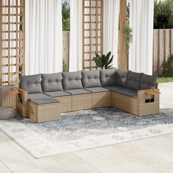 Salon de jardin avec coussins 8 pcs beige résine tressée
