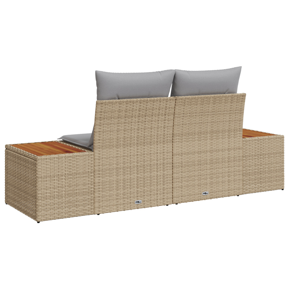 Canapé de jardin 2 places avec coussins en poly rattan beige