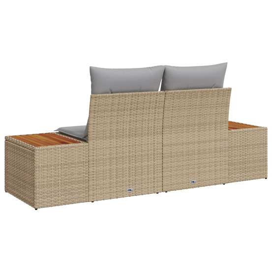 Canapé de jardin 2 places avec coussins en poly rattan beige