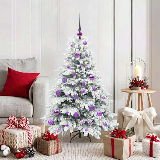 Sapin de noël 120 cm tout inclus : 150 led, 61 boules et cimier étoilé