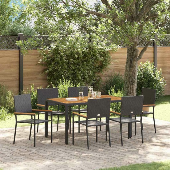 Ensemble de salle à manger pour jardin 7 pcs noir polyrotin
