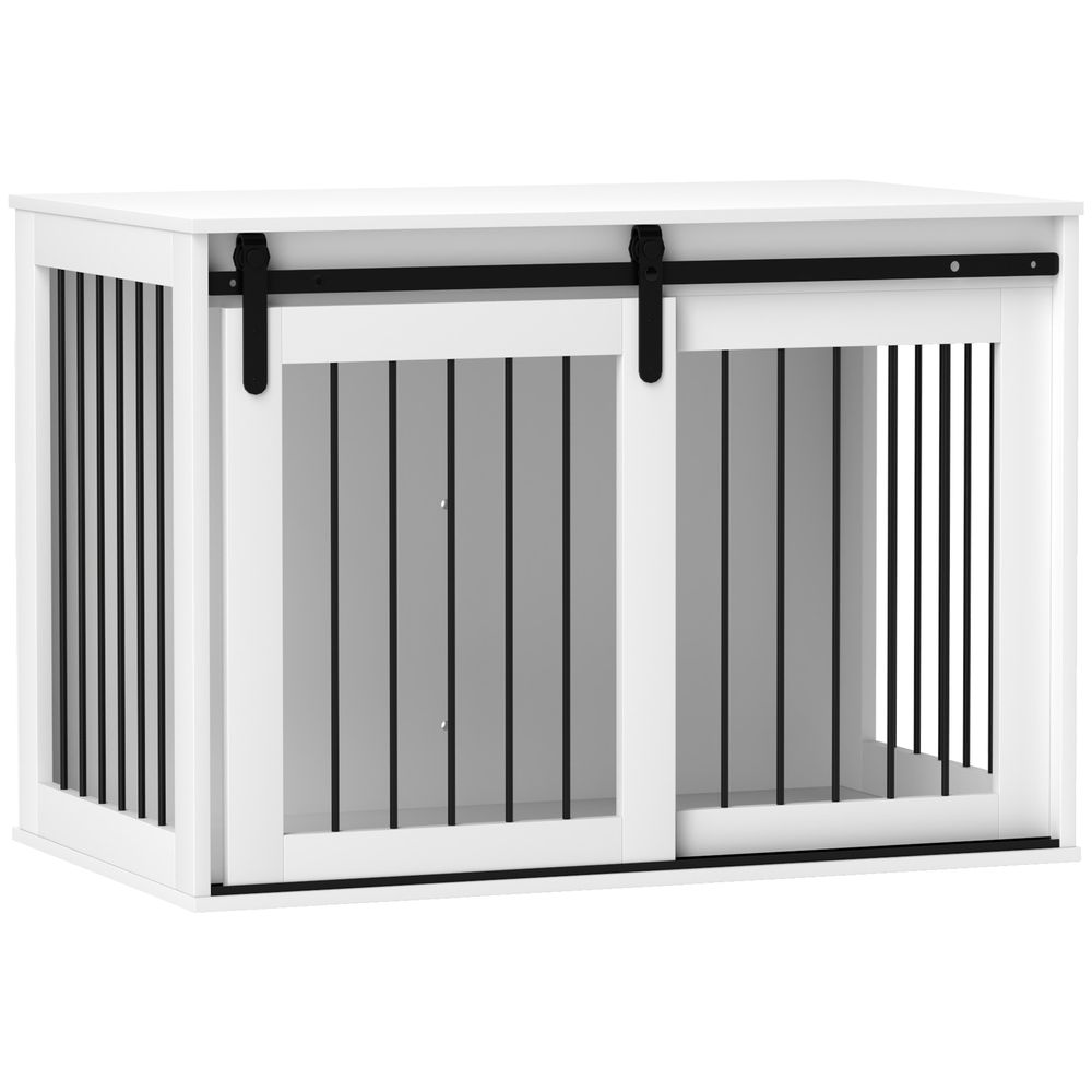 Meuble cage pour chien panneaux bois acier 98 x 58 x 61 cm noyer porte coulissante - comfortxl outdoor living
