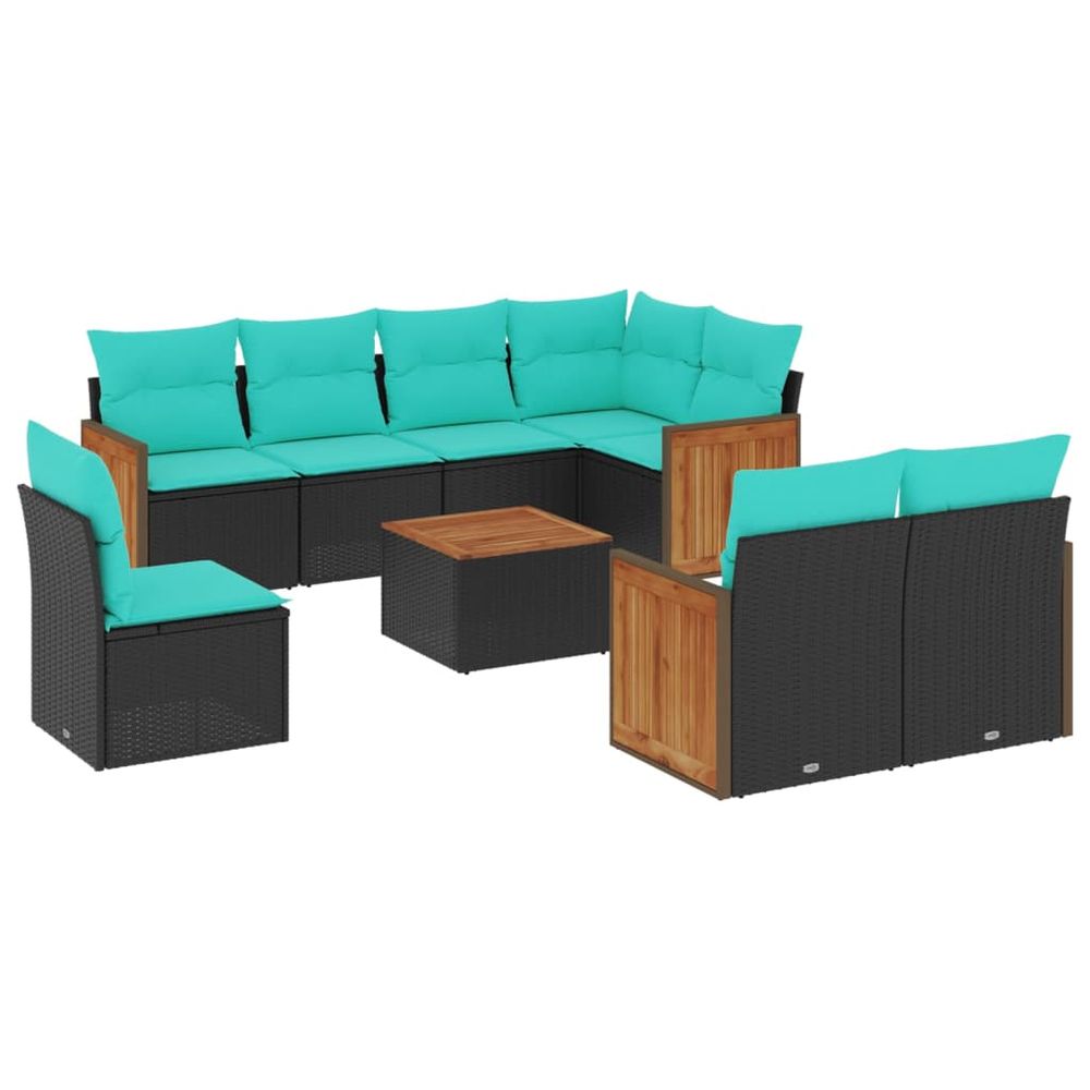Ensemble de canapé de jardin 9 pcs avec coussins noir résine tressée