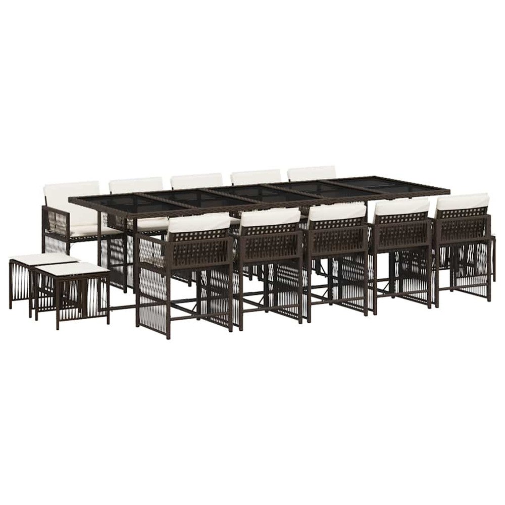 Ensemble à manger de jardin avec coussins 15 pcs marron rotin