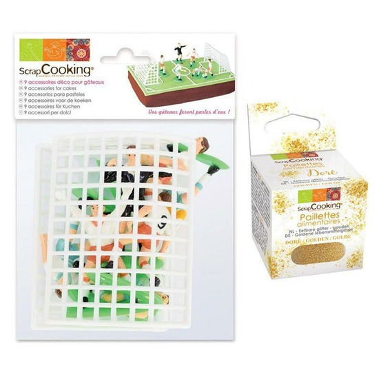 Décoration gâteau terrain de football + paillettes dorées