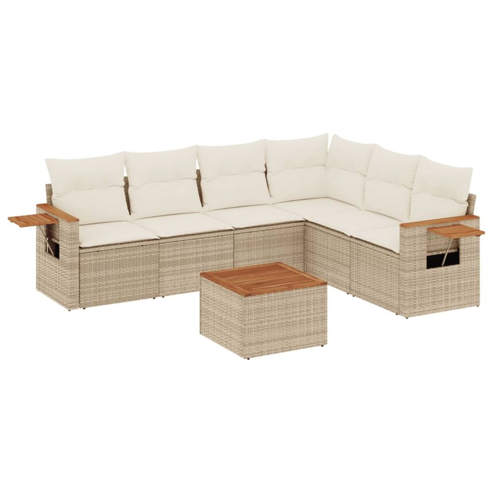 Salon de jardin avec coussins 7 pcs beige résine tressée