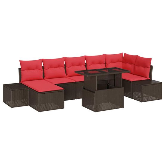 Ensemble de canapé de jardin 8 pc marron et rouge polyrotin