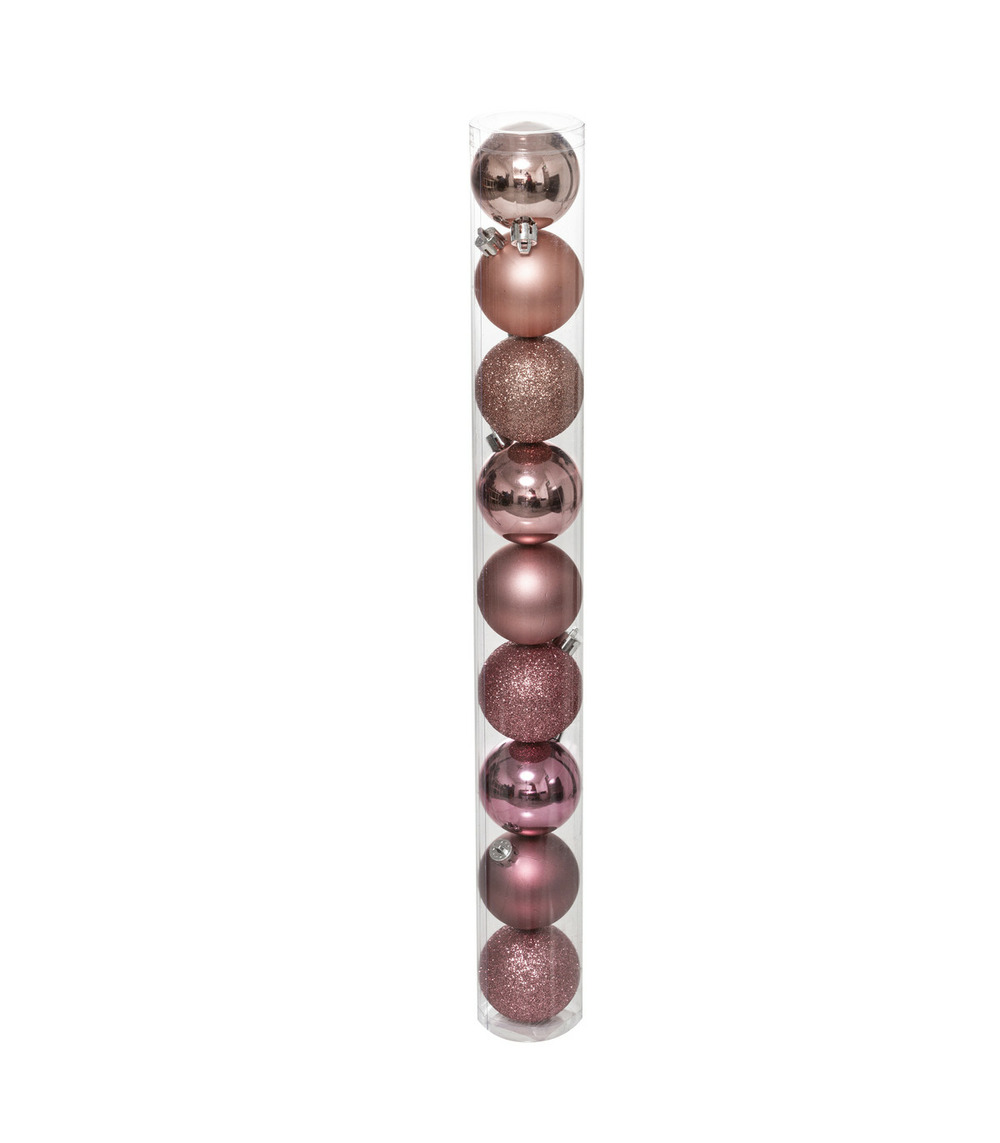 Déco de sapin lot de 9 boules de noël d 6 cm - rose