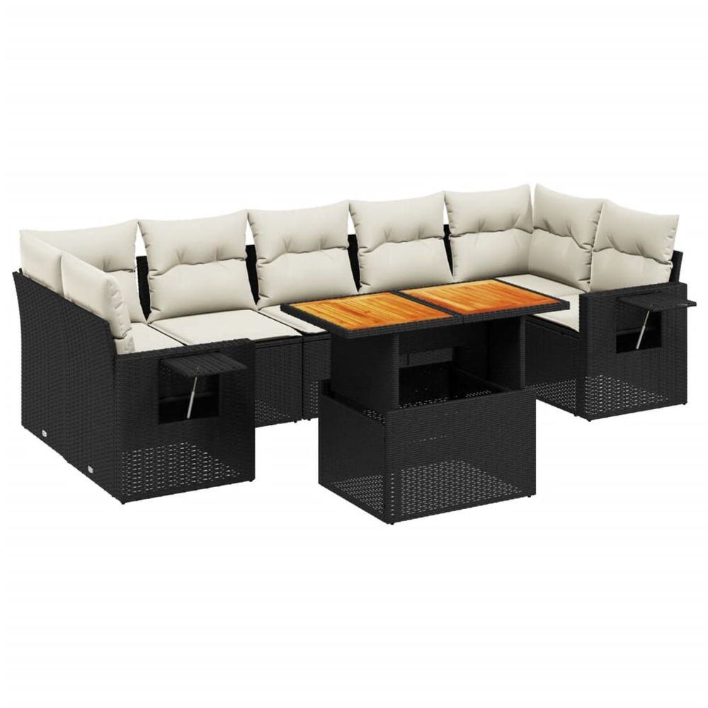 Salon de jardin 8 pcs avec coussins noir résine tressée