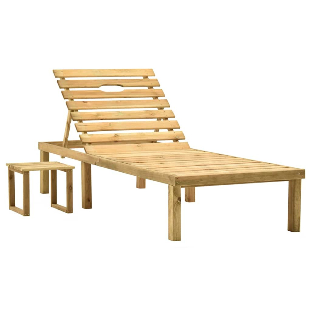 Chaise longue de jardin avec table bois de pin imprégné bain de soleil